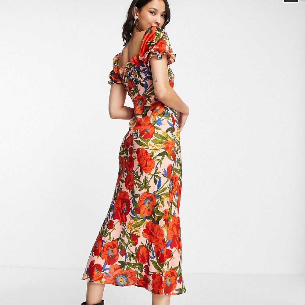Topshop tie front bright floral midi dress